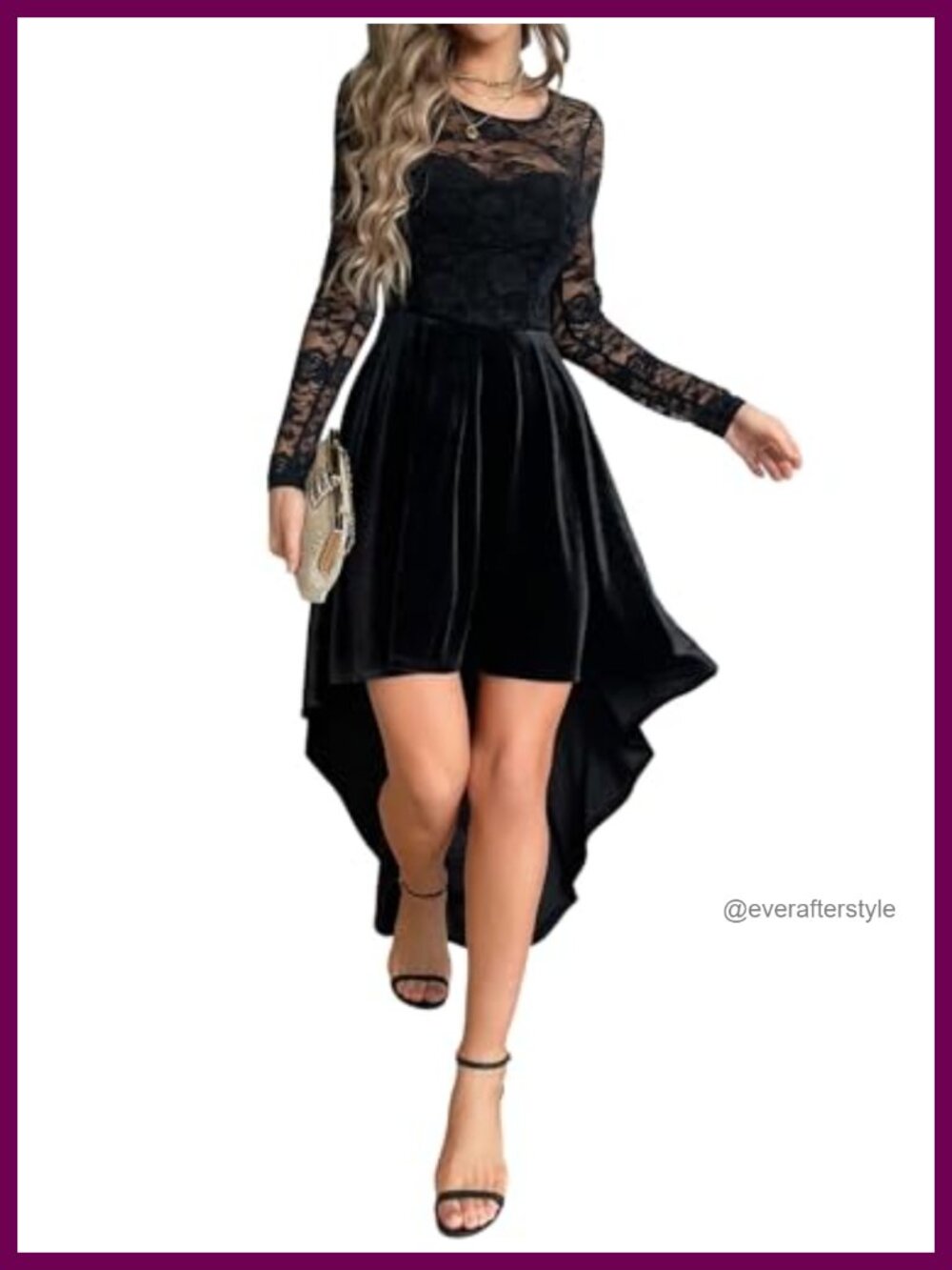 Velvet Lace Sleeve High Low Gothic Cocktail Wedding Dress